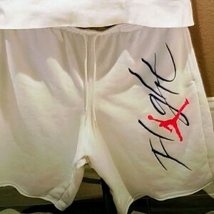 Jordan Men's White Short-Sleeve Hooded Shirt /Shorts Set with Red Logo